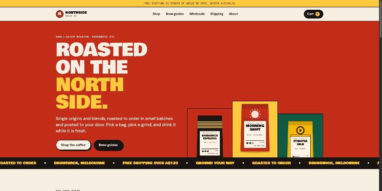Home page of the fictional Northside Roast Co. demo site